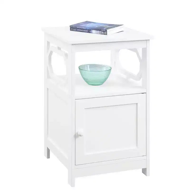 Belmont End Table with Cabinet and Open Shelf Storage, Stylish Octagon Design, Compact MDF Side Table for Living Room or Bedroom