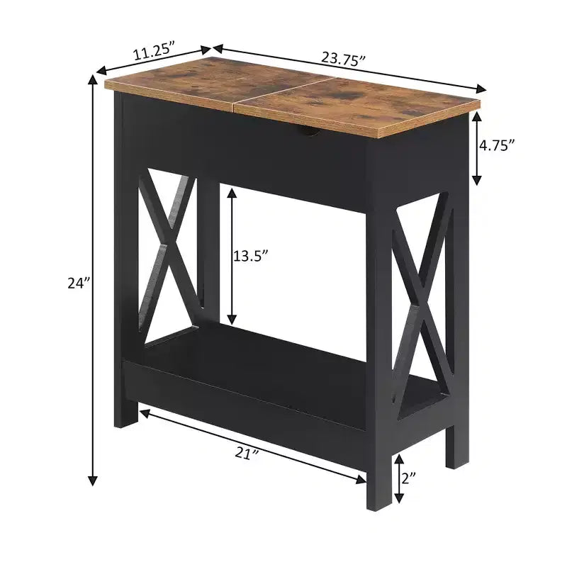 Belmont Flip Top End Table with Charging Station and Shelf, Two Tone Finish, Modern Chairside Table with Hidden Storage and Display