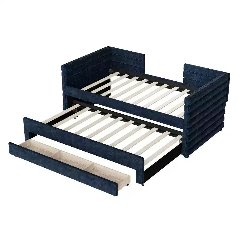 Twin Size Upholstered Daybed with Trundle and Storage Drawers
