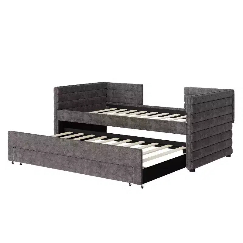 Twin Size Upholstered Daybed with Trundle and Storage Drawers