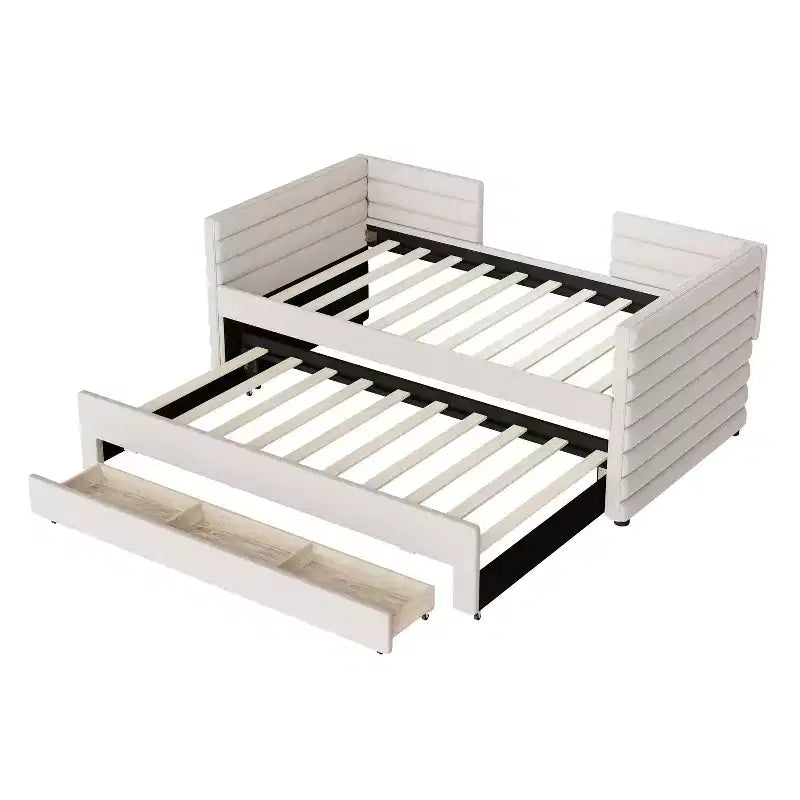 Twin Size Upholstered Daybed with Trundle and Storage Drawers