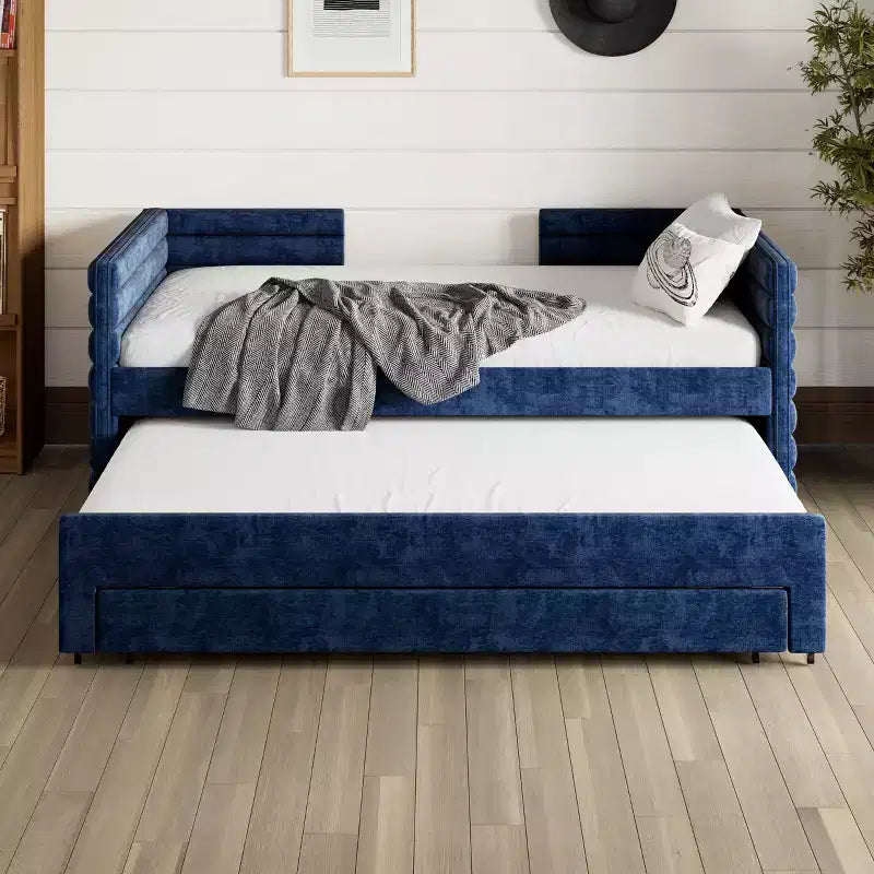 Twin Size Upholstered Daybed with Trundle and Storage Drawers