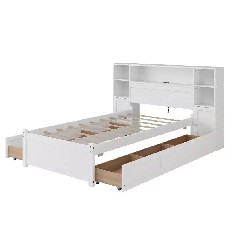 Lucas Twin Size Wooden Storage Bed with Tall Bookcase Headboard and Drawers