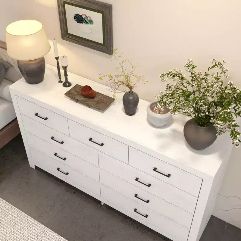 Rustic 9 - Drawer Chest Dresser Organizer Compartments Solid Build, Spacious Drawers