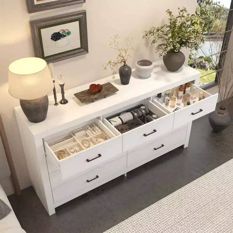 Rustic 9 - Drawer Chest Dresser Organizer Compartments Solid Build, Spacious Drawers