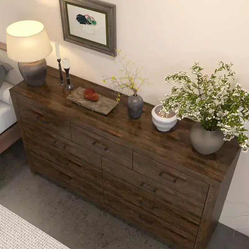Rustic 9 - Drawer Chest Dresser Organizer Compartments Solid Build, Spacious Drawers