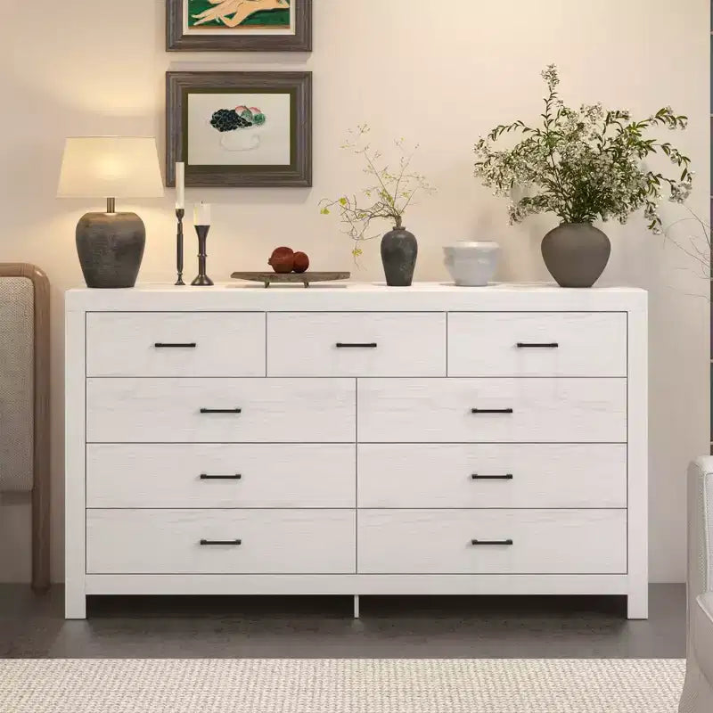 Rustic 9 - Drawer Chest Dresser Organizer Compartments Solid Build, Spacious Drawers