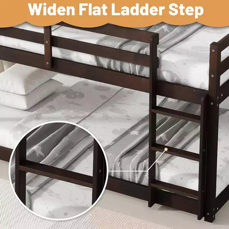 Wooden Bunk Bed Twin Over Twin, Solid Rubberwood Bed Frame with Built-in Ladder, for Small Spaces,Bedroom,Space Saving, No Box Spring Needed