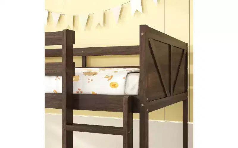 Wooden Bunk Bed Twin Over Twin, Solid Rubberwood Bed Frame with Built-in Ladder, for Small Spaces,Bedroom,Space Saving, No Box Spring Needed