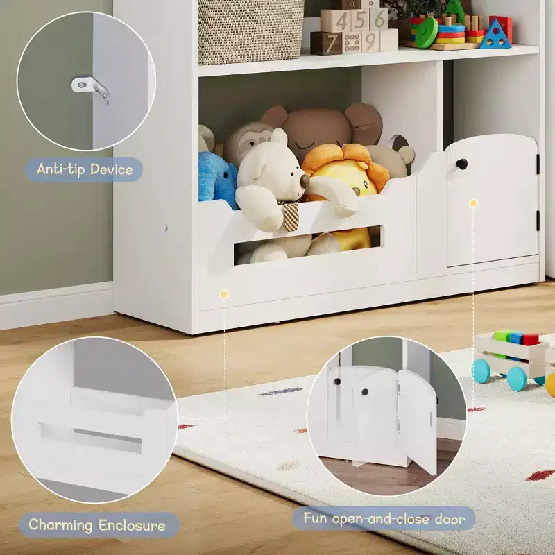 Kids Bookshelf, House-Shaped Storage Display Shelf, Wooden Toddler Bookcase w/Motion Sensor Light for Kids,Dollhouse Bookshelf for Playroom Bedroom