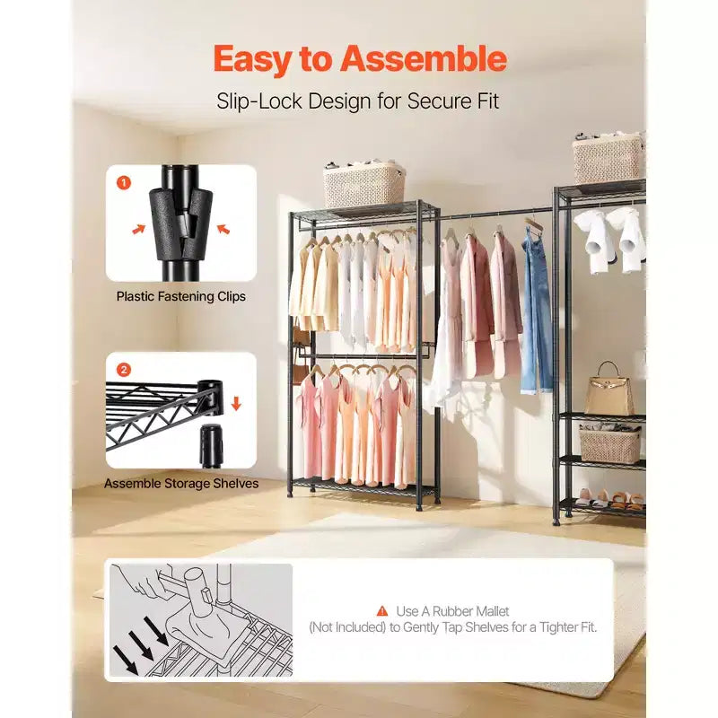 Clothing Garment Rack, Heavy Duty Clothes Rack, Freestanding Clothes Racks with Steel Frame, 800 lbs Load Capacity with Storage Shelves,Black