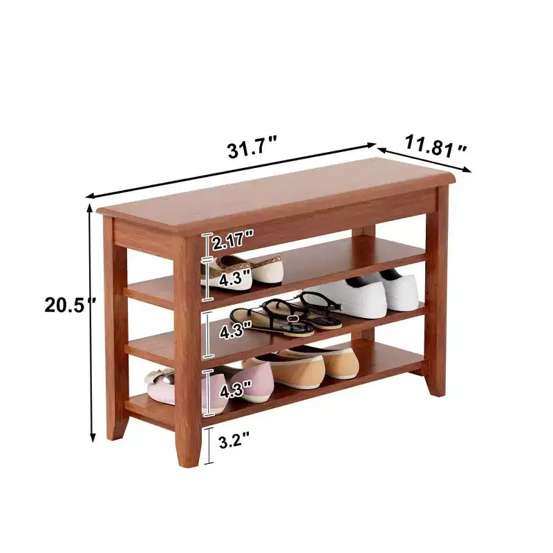 Alistair Mid-Century Modern Rubberwood Shoe Storage Bench
