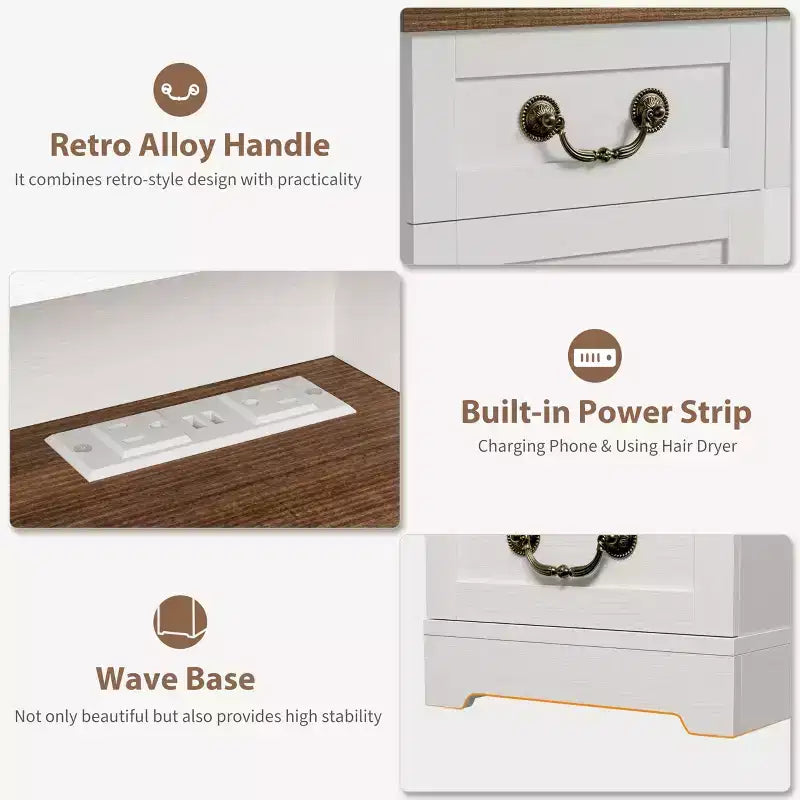 47 Makeup Vanity Desk with Mirror and Lights, Large Dressing Table with 10 Drawers & 8 Open Storage & Stool, Makeup Table Set for Bedroom