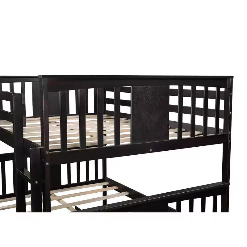 Full over Full Bunk Bed with Twin Trundle, Full Size Wood Bunk Bed Frame for Kids Teens Adults, Can be Convertible to 2 Beds