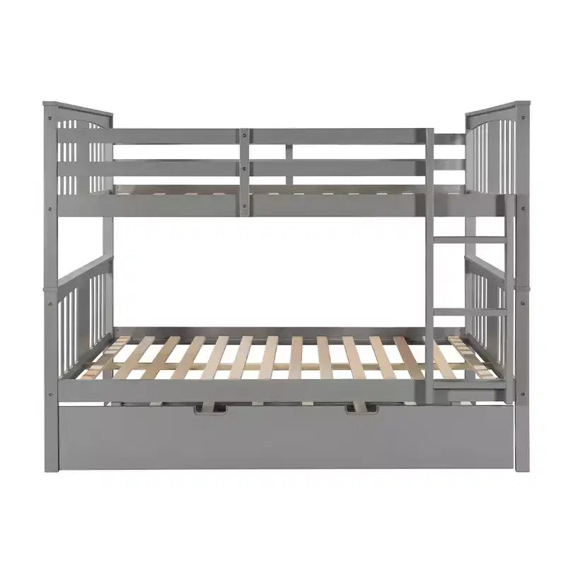 Full over Full Bunk Bed with Twin Trundle, Full Size Wood Bunk Bed Frame for Kids Teens Adults, Can be Convertible to 2 Beds