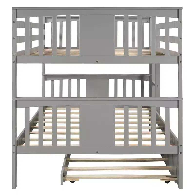 Full over Full Bunk Bed with Twin Trundle, Full Size Wood Bunk Bed Frame for Kids Teens Adults, Can be Convertible to 2 Beds