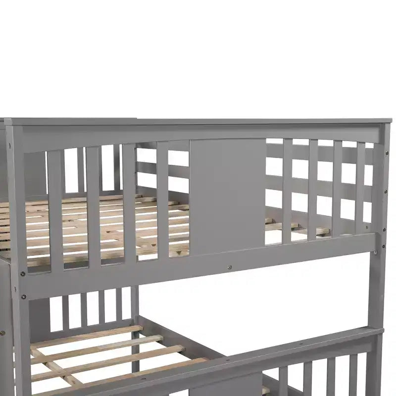 Full over Full Bunk Bed with Twin Trundle, Full Size Wood Bunk Bed Frame for Kids Teens Adults, Can be Convertible to 2 Beds