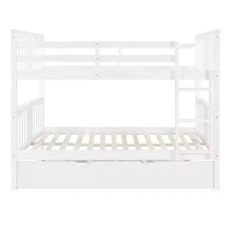Full over Full Bunk Bed with Twin Trundle, Full Size Wood Bunk Bed Frame for Kids Teens Adults, Can be Convertible to 2 Beds