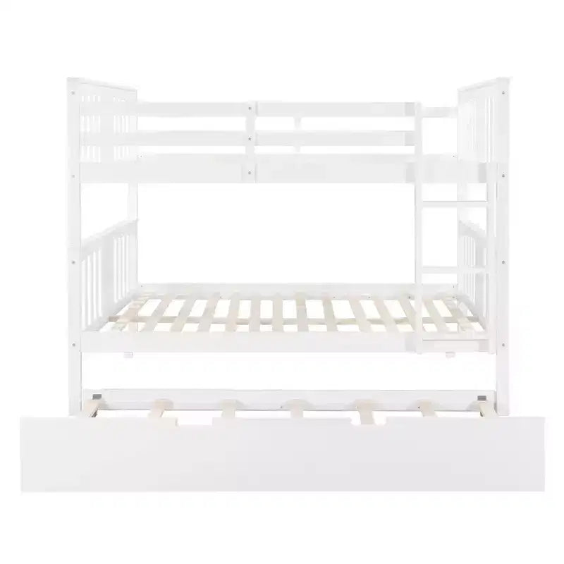 Full over Full Bunk Bed with Twin Trundle, Full Size Wood Bunk Bed Frame for Kids Teens Adults, Can be Convertible to 2 Beds