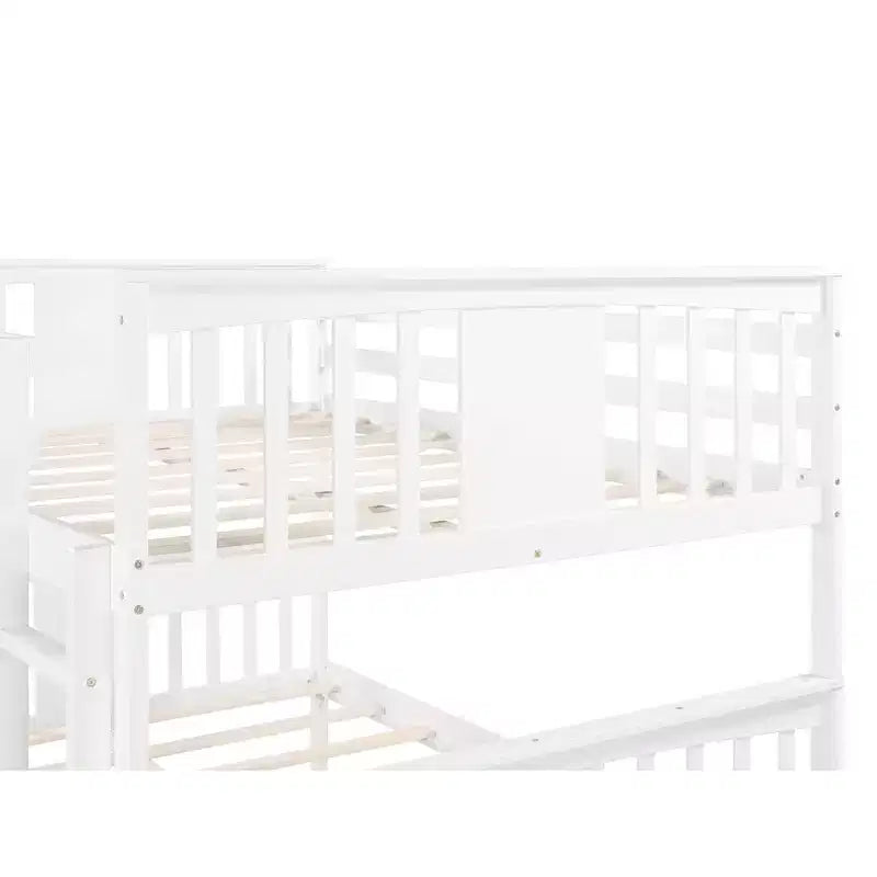 Full over Full Bunk Bed with Twin Trundle, Full Size Wood Bunk Bed Frame for Kids Teens Adults, Can be Convertible to 2 Beds