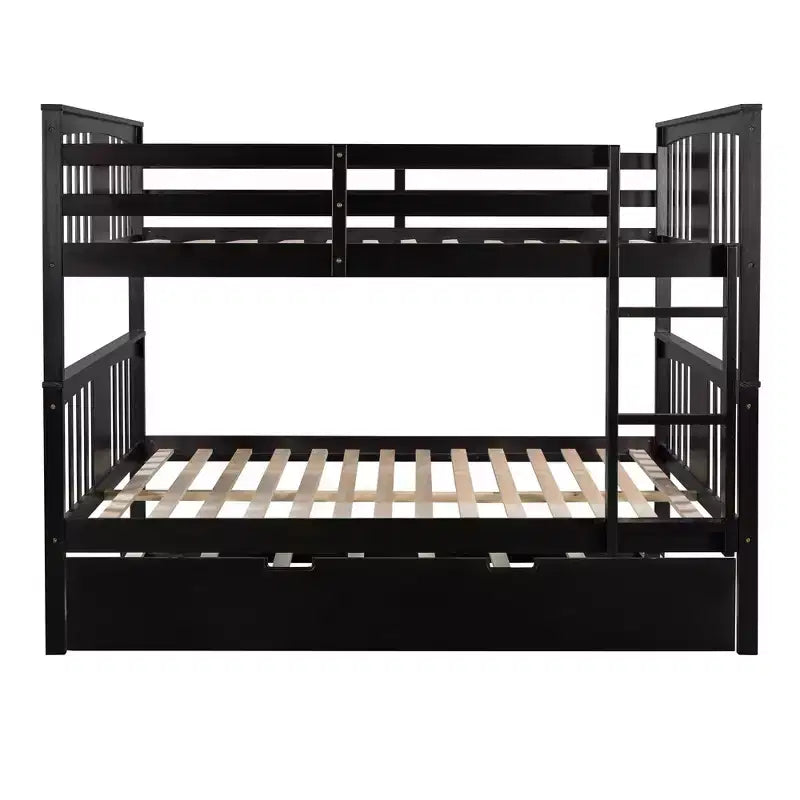 Full over Full Bunk Bed with Twin Trundle, Full Size Wood Bunk Bed Frame for Kids Teens Adults, Can be Convertible to 2 Beds