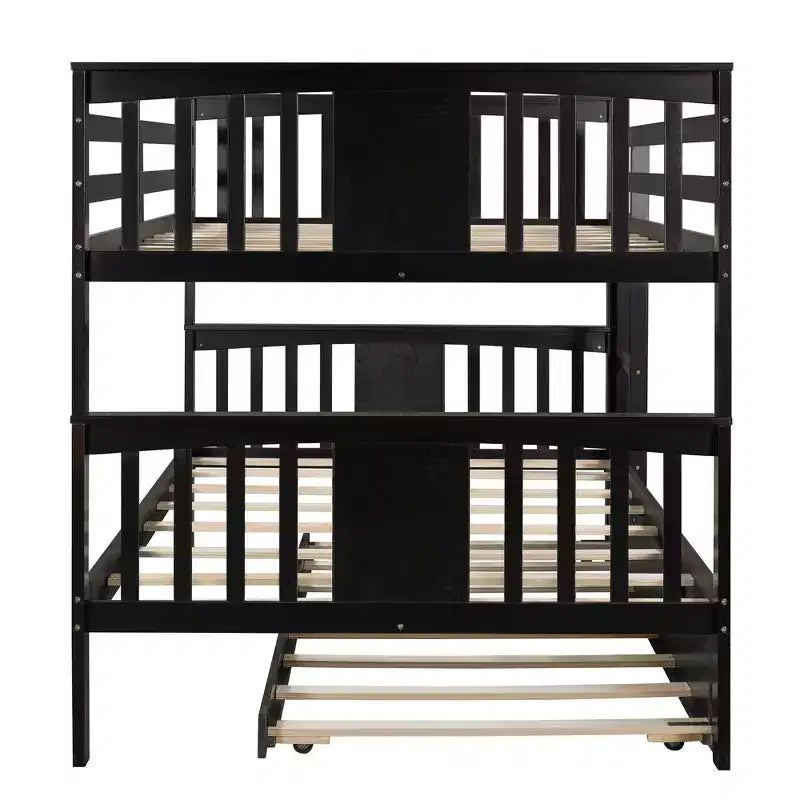 Full over Full Bunk Bed with Twin Trundle, Full Size Wood Bunk Bed Frame for Kids Teens Adults, Can be Convertible to 2 Beds