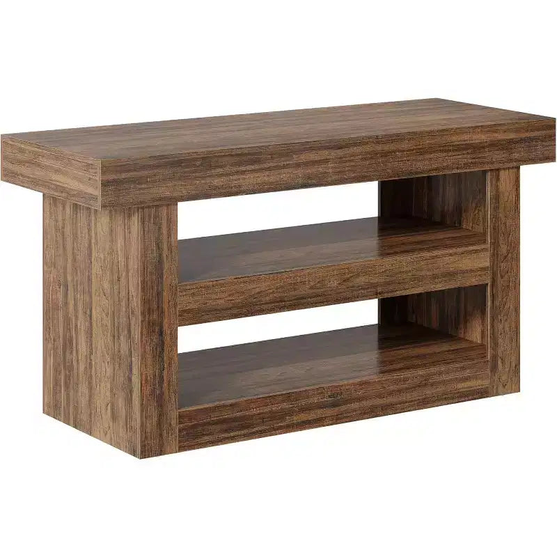 55 Kitchen Island, 3-Tier Stationary Island Table with Large Countertop, Wooden Coffee Bar Table Storage Cabinet for Dining Room