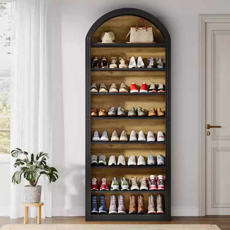 8-Tier Tall Shoe Storage Cabinet, Large Shoe Organizer, Wooden Freestanding Shoe Rack for Closet Entryway