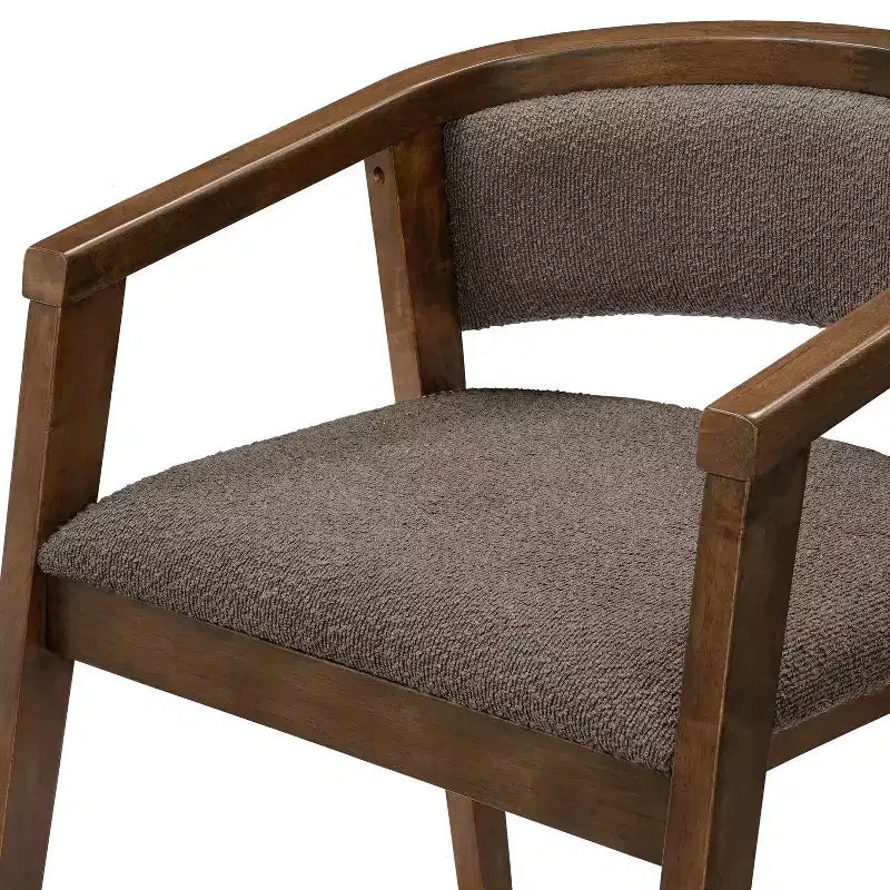Mid Century Modern Boucle Upholstered Dining Chairs with U-Shaped Armrests