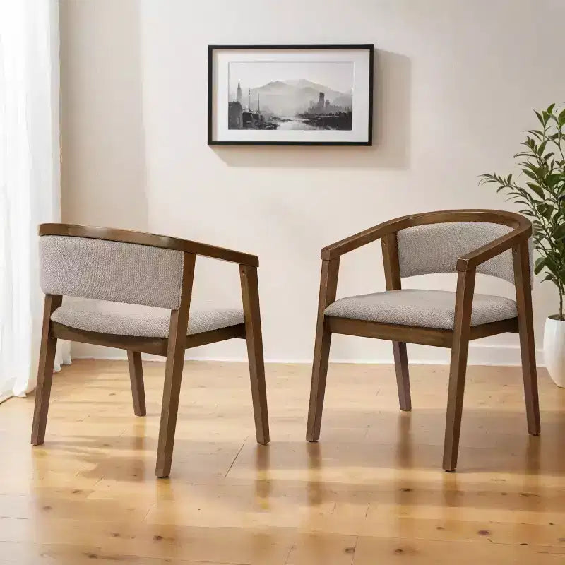 Mid Century Modern Boucle Upholstered Dining Chairs with U-Shaped Armrests
