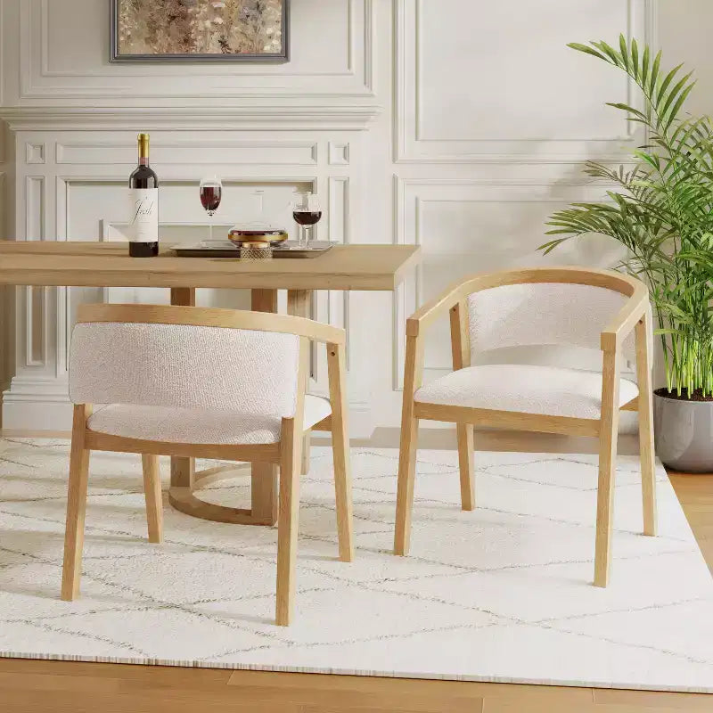 Mid Century Modern Boucle Upholstered Dining Chairs with U-Shaped Armrests