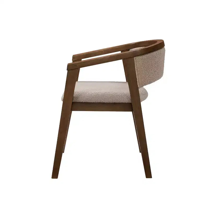 Mid Century Modern Boucle Upholstered Dining Chairs with U-Shaped Armrests