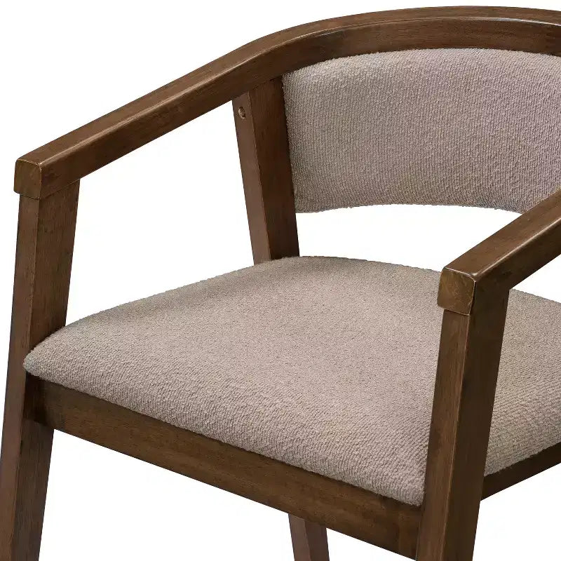 Mid Century Modern Boucle Upholstered Dining Chairs with U-Shaped Armrests