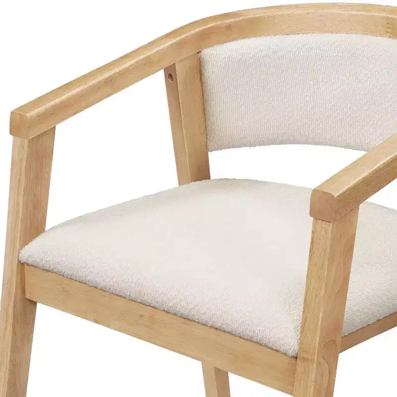 Mid Century Modern Boucle Upholstered Dining Chairs with U-Shaped Armrests