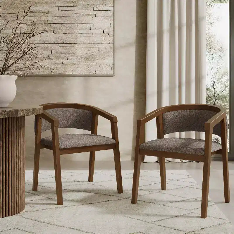 Mid Century Modern Boucle Upholstered Dining Chairs with U-Shaped Armrests