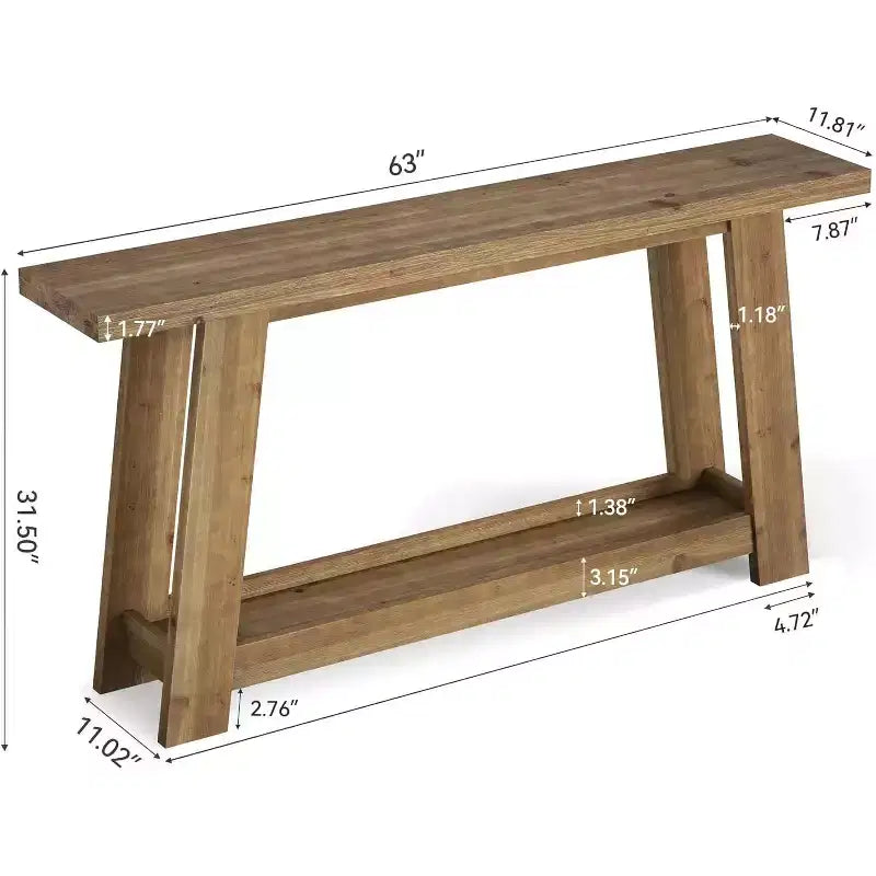 63 Solid Wood Console Tables, 2-Tier Farmhouse Entryway Table, Narrow Sofa Table Behind Couch for Living Room, Hallway, Foyer