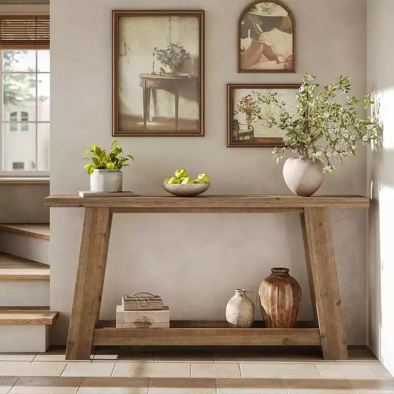 63 Solid Wood Console Tables, 2-Tier Farmhouse Entryway Table, Narrow Sofa Table Behind Couch for Living Room, Hallway, Foyer