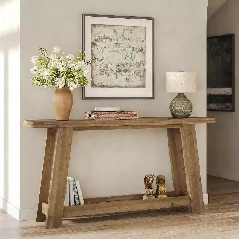 63 Solid Wood Console Tables, 2-Tier Farmhouse Entryway Table, Narrow Sofa Table Behind Couch for Living Room, Hallway, Foyer