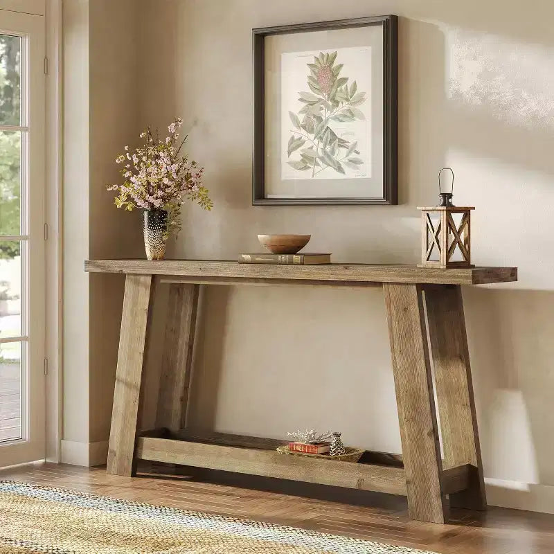 63 Solid Wood Console Tables, 2-Tier Farmhouse Entryway Table, Narrow Sofa Table Behind Couch for Living Room, Hallway, Foyer