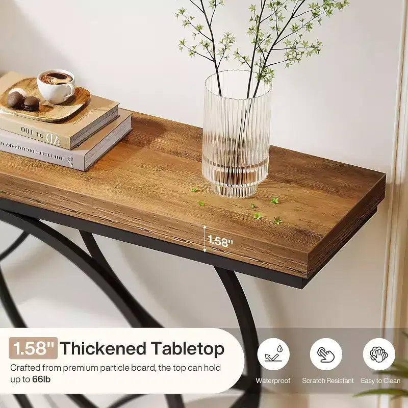 47Console Table,2-Tier Sofa Table with Geometric Metal Frame, Narrow Entryway Tables with Storage Shelf for Living Room, Rustic Brown
