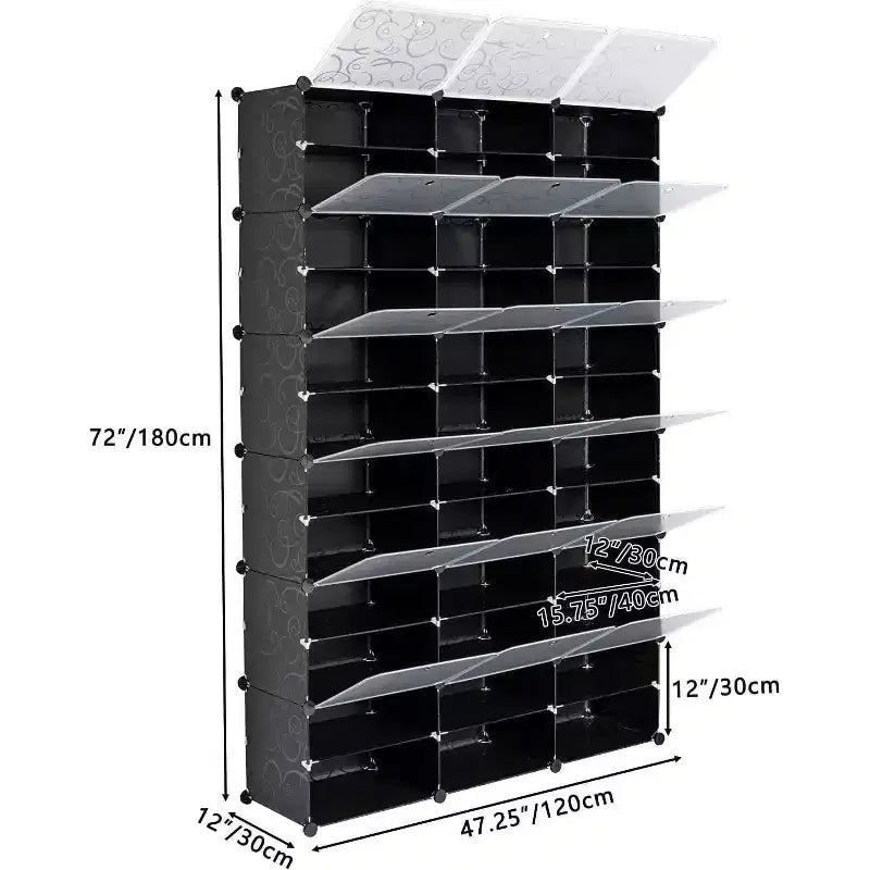 12 Tier Shoe Rack Organizer, Expandable Modular Plastic Shoe Cabinet with Doors, Large Entryway Storage