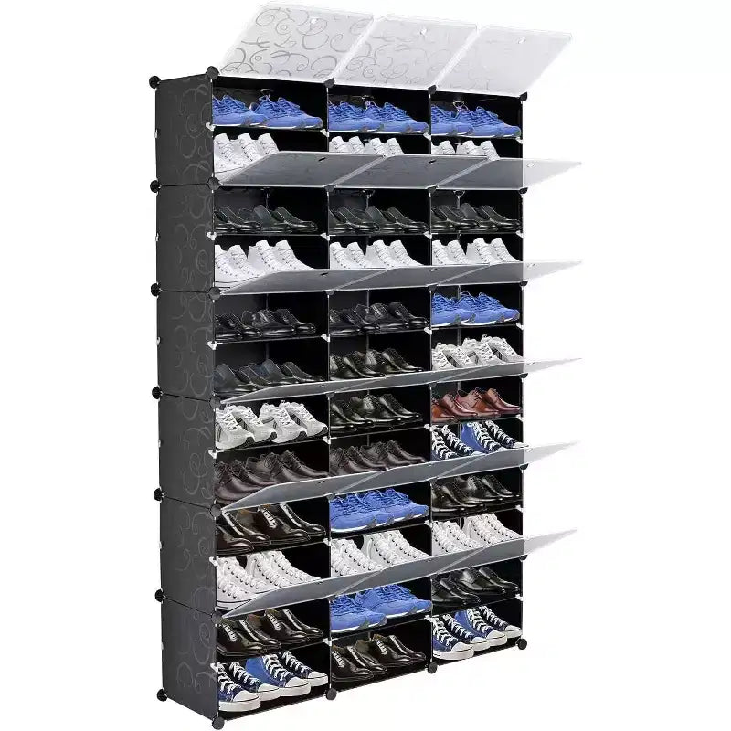 12 Tier Shoe Rack Organizer, Expandable Modular Plastic Shoe Cabinet with Doors, Large Entryway Storage