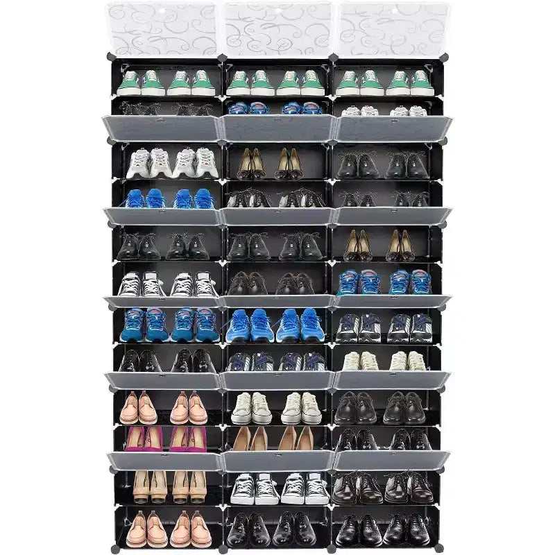 12 Tier Shoe Rack Organizer, Expandable Modular Plastic Shoe Cabinet with Doors, Large Entryway Storage