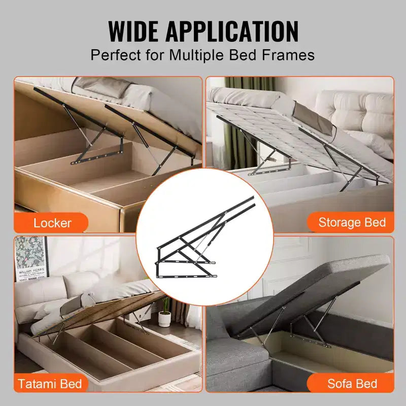 Bed Lift, 59x71 in Compatible Bed Size 154 lbs Load Bearing, DIY Wall Bed Mechanical Hardware Kit, Pneumatic Lever Heavy Duty Bed Support,Black