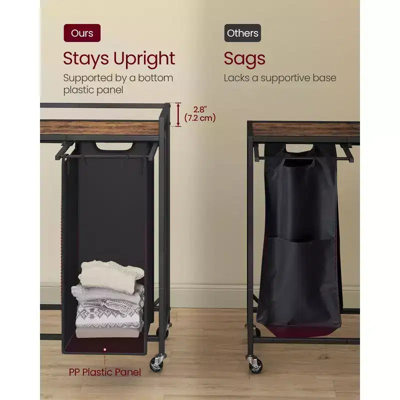 3-Compartment Laundry Sorter Cart with Removable Bags, 43.5 Gallon Rolling Hamper with Top Shelf and Braked Wheels