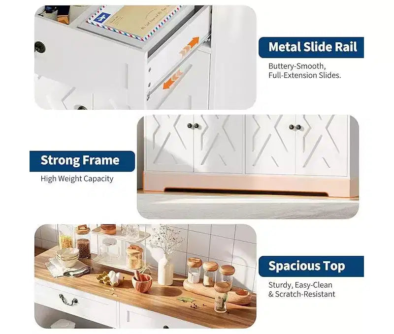 57'' Modern Farmhouse Sideboard Buffet Cabinet with 2 Drawers & Adjustable Shelves, Dining Room Coffee Bar Organizer for Living Room