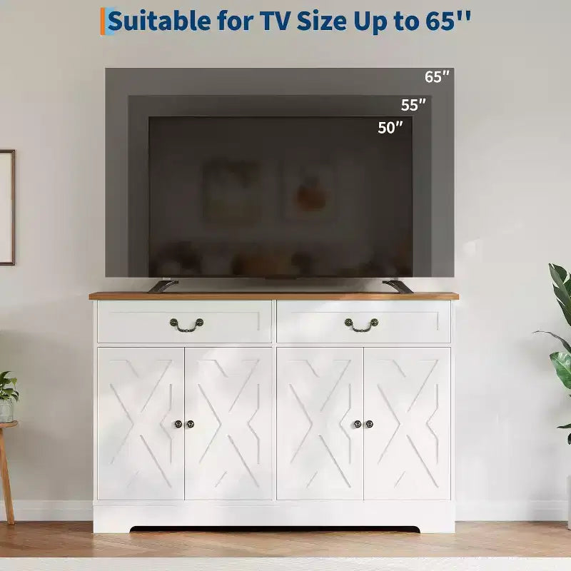 57'' Modern Farmhouse Sideboard Buffet Cabinet with 2 Drawers & Adjustable Shelves, Dining Room Coffee Bar Organizer for Living Room