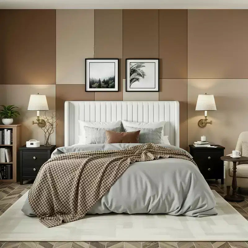 Velvet Upholstered Bed with Wingback Headboard, No Box Spring Needed