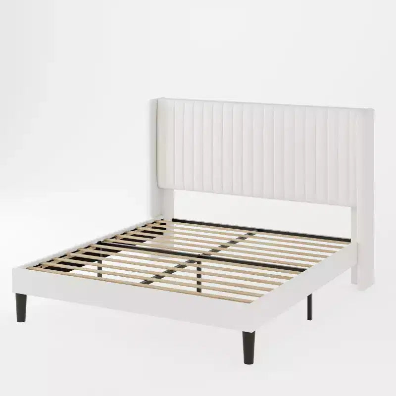 Velvet Upholstered Bed with Wingback Headboard, No Box Spring Needed