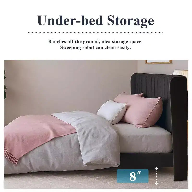Velvet Upholstered Bed with Wingback Headboard, No Box Spring Needed